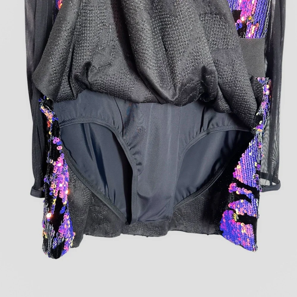 Weissman Dance Costume Leotard Black Long Sleeve Sequins Size Large Child Jazz